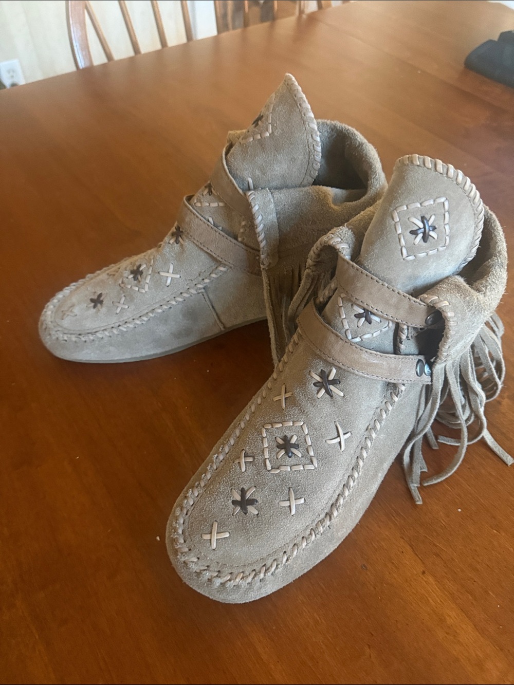 Sam Edelman Katherine Fringe Suede Moccasin Booties Boho 9.5